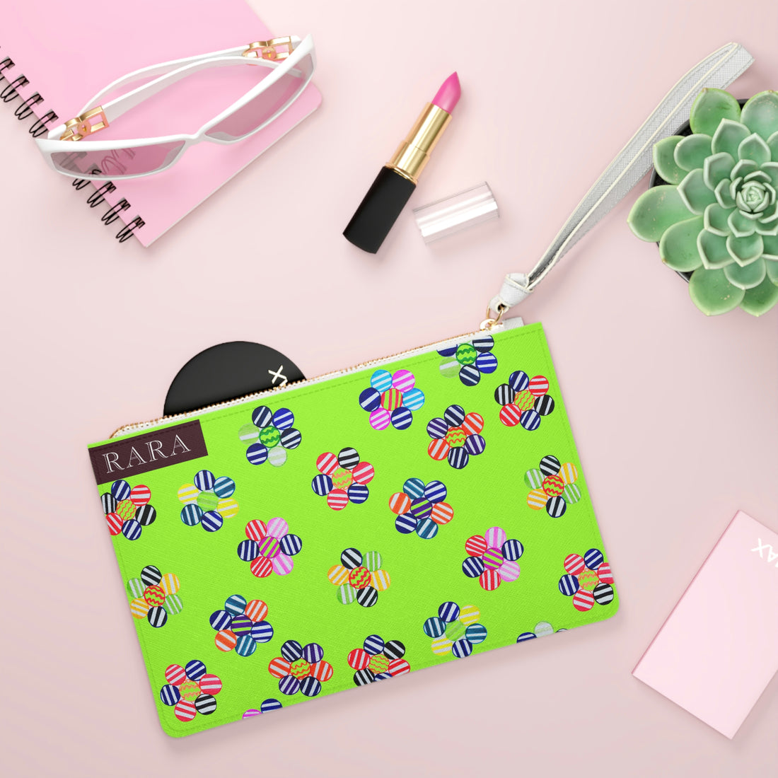 lime green candy floral clutch bag