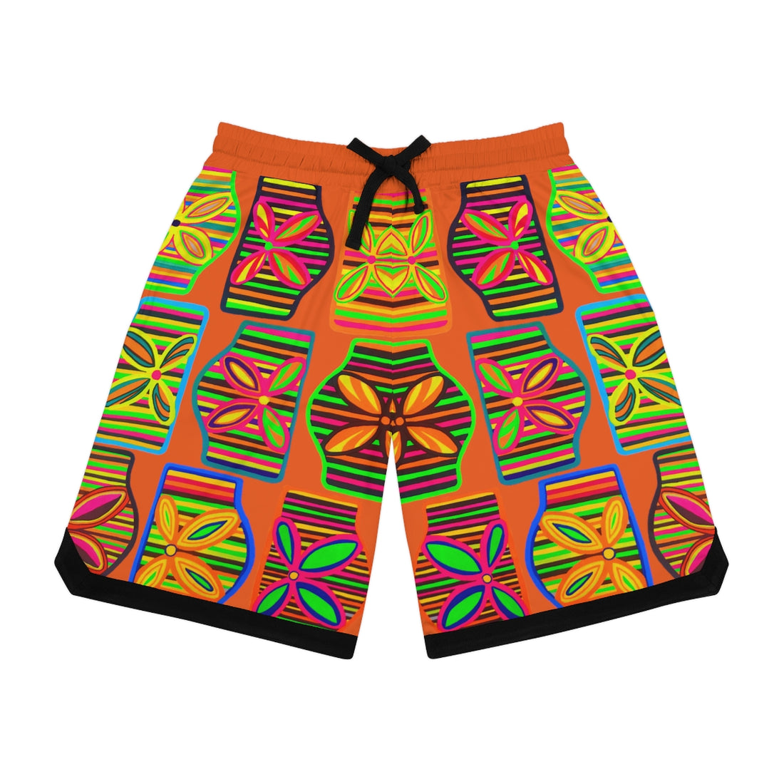 Orange Deco Print Basketball Rib Shorts (AOP)