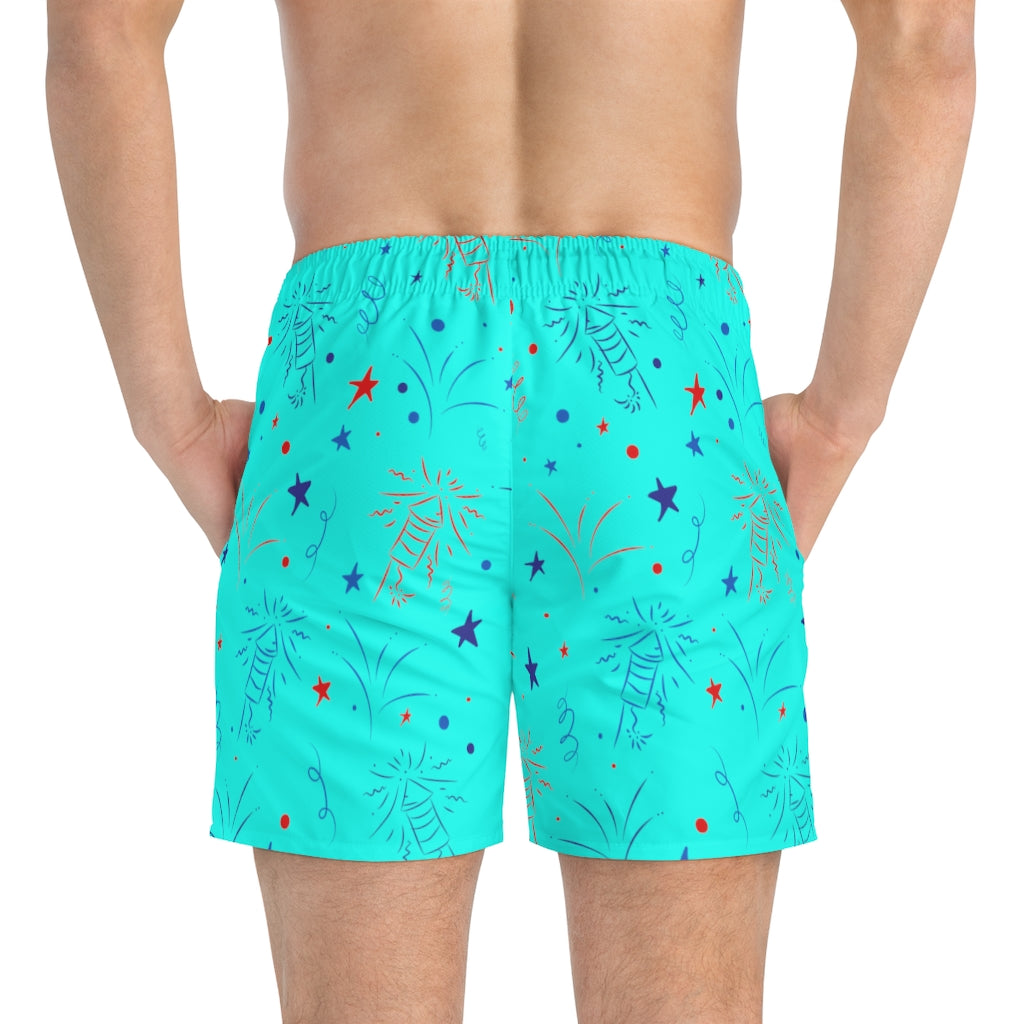 Men's Firecracker Cyan Swimming Trunks