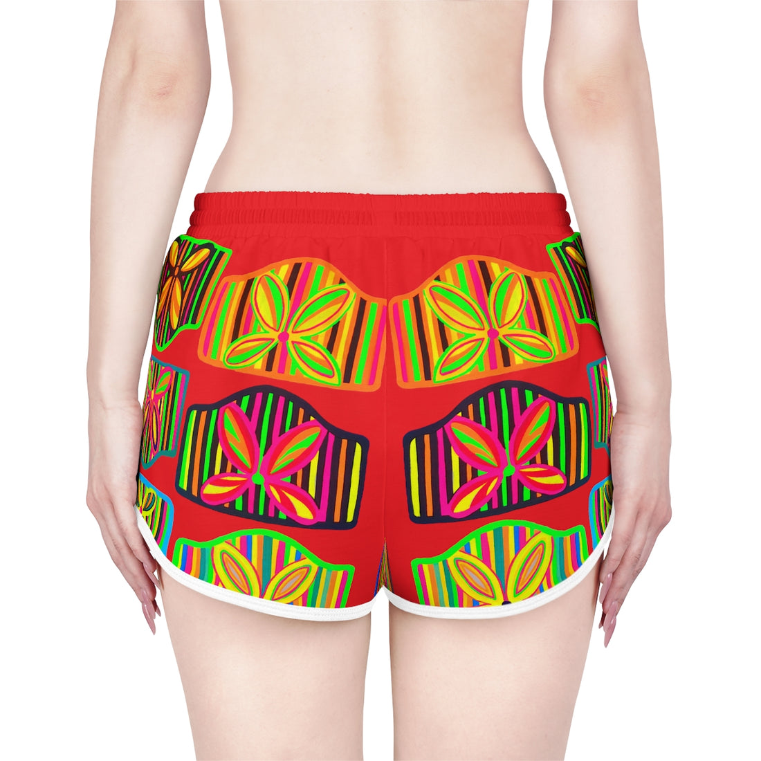 red art deco print relaxed gym shorts for women