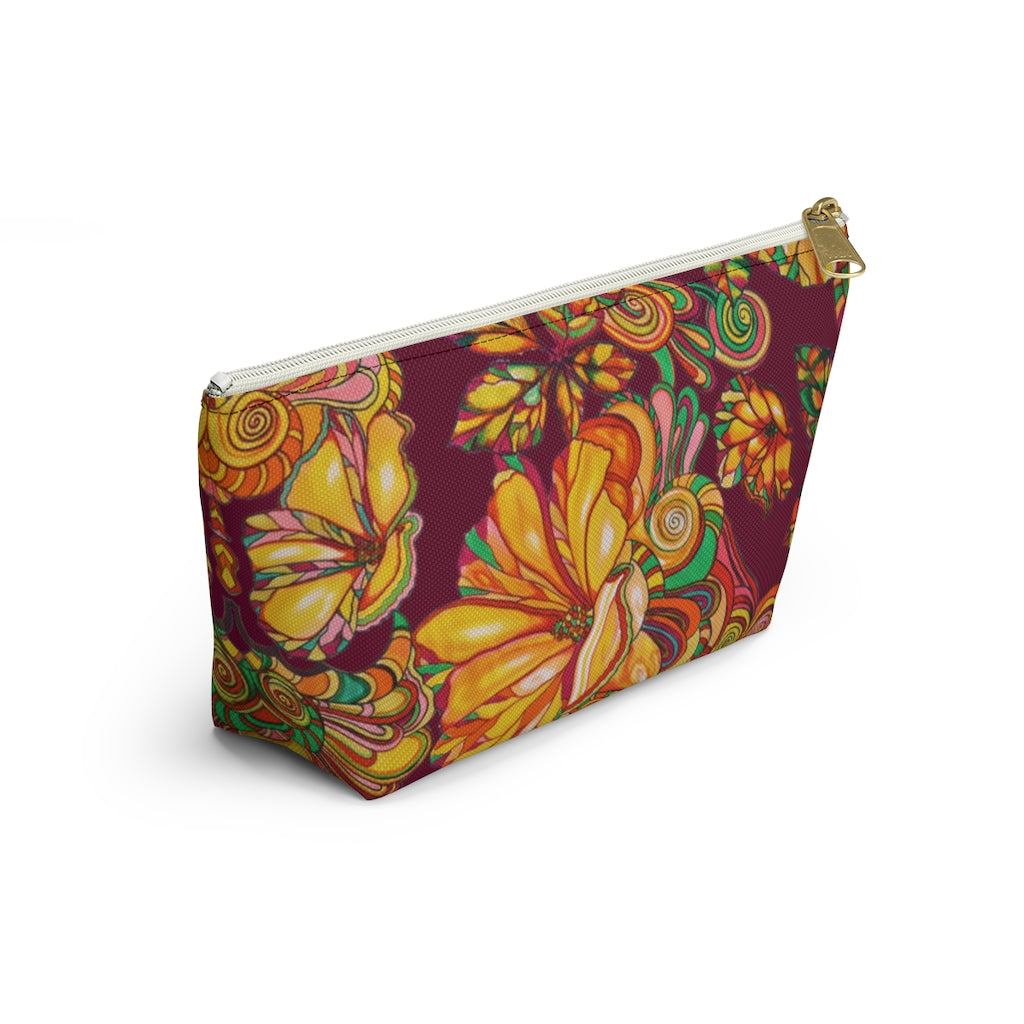 Marsala Artsy Floral Accessory Pouch