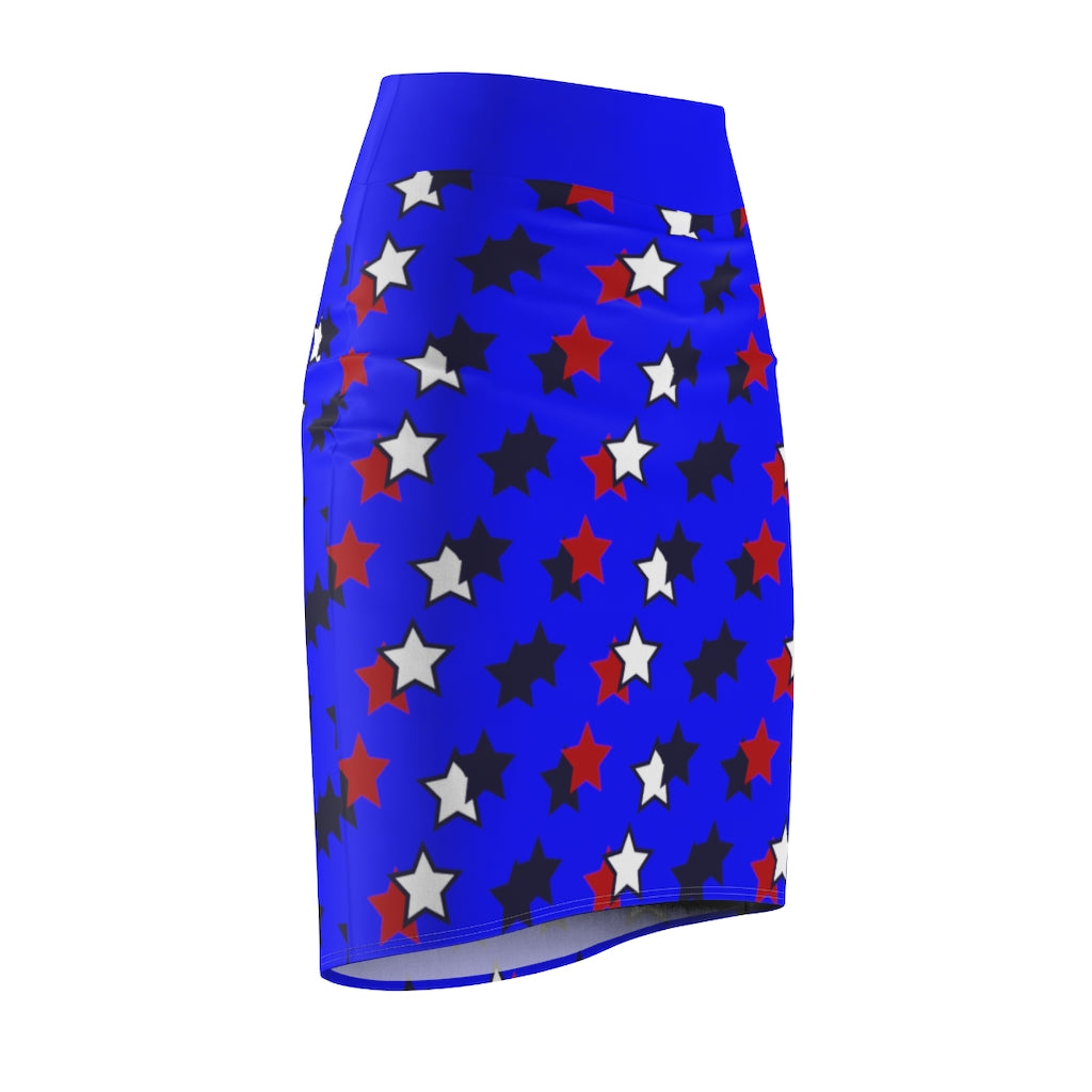 AOP Starry Electric Blue Pencil Skirt