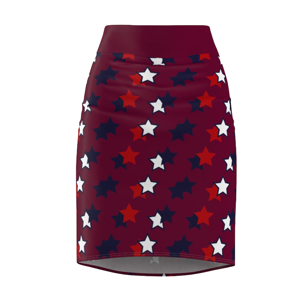 AOP Starry Marsala Pencil Skirt