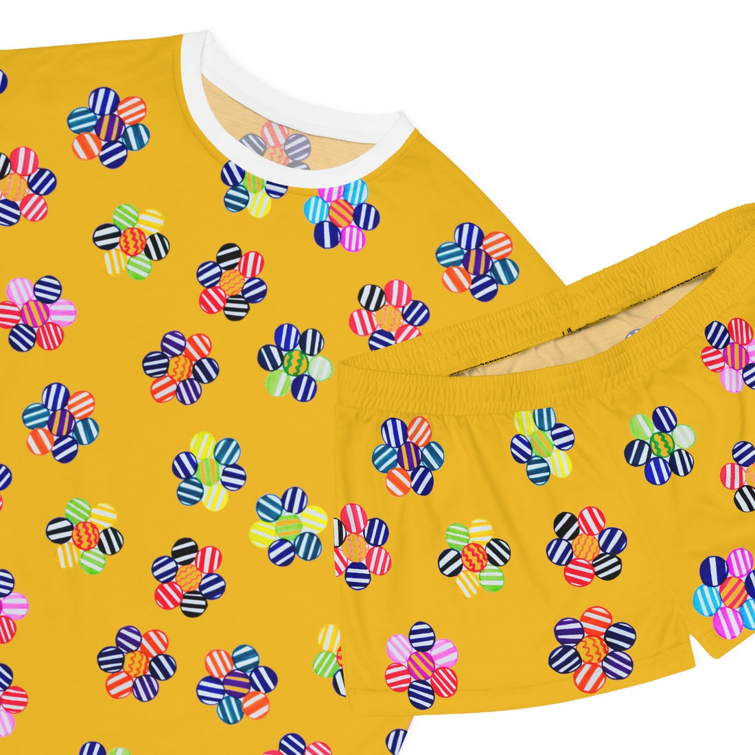 yellow geometric floral shorts & t-shirt pajama set