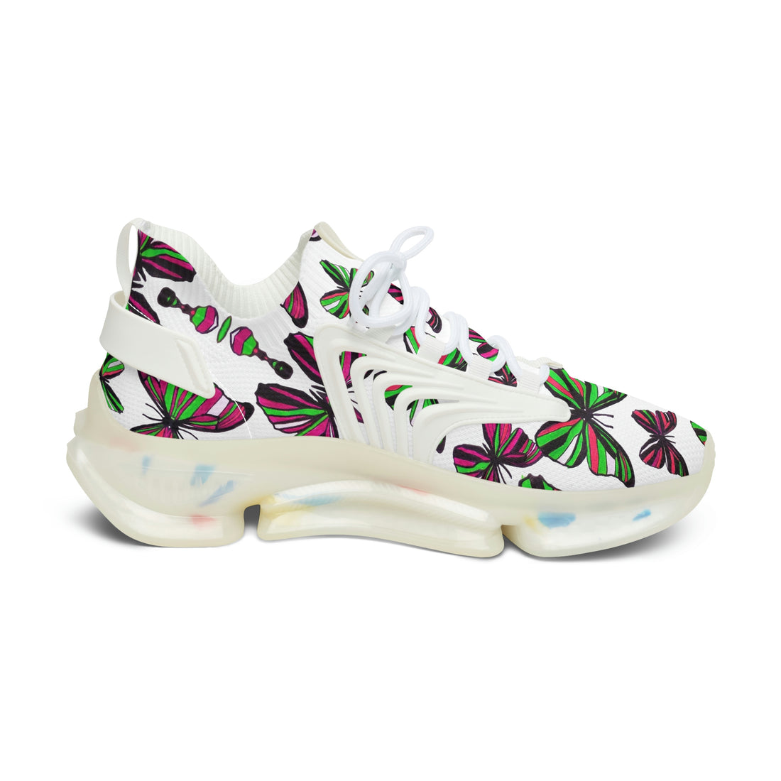 White Butterfly Printed OTT Women's Mesh Knit Sneakers