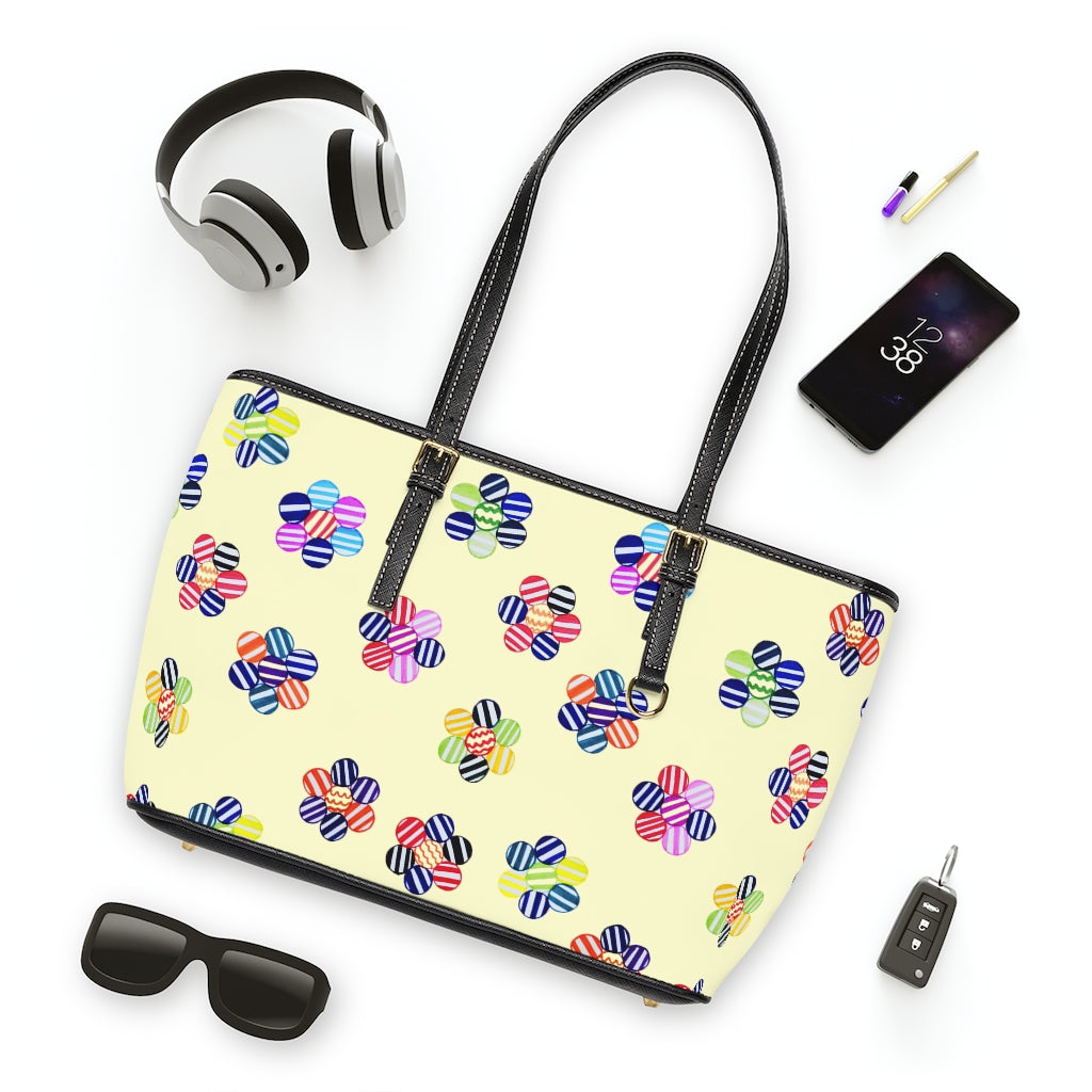 cream striped florals tote bag