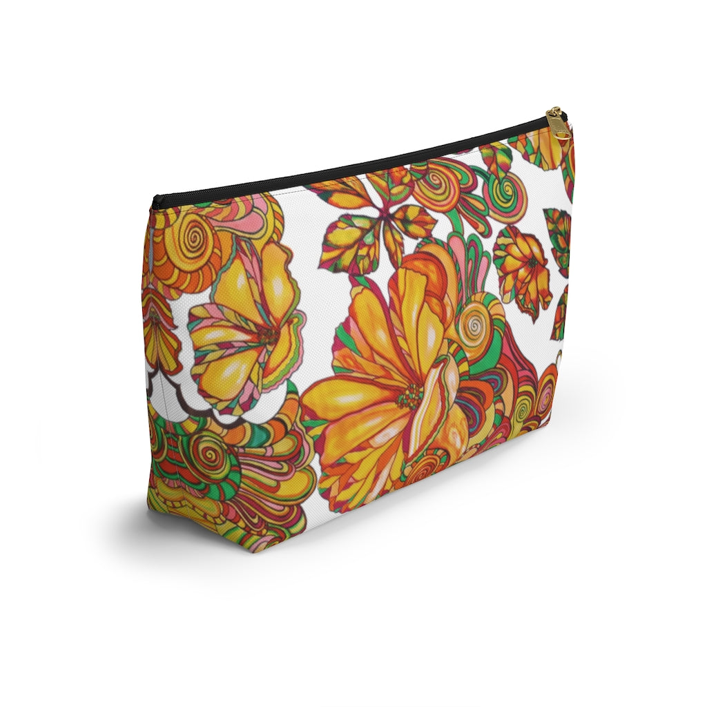 White Artsy Floral Accessory Pouch