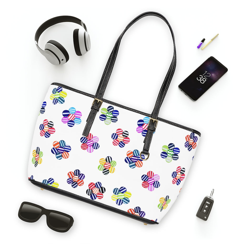 white multi colour candy florals totebag