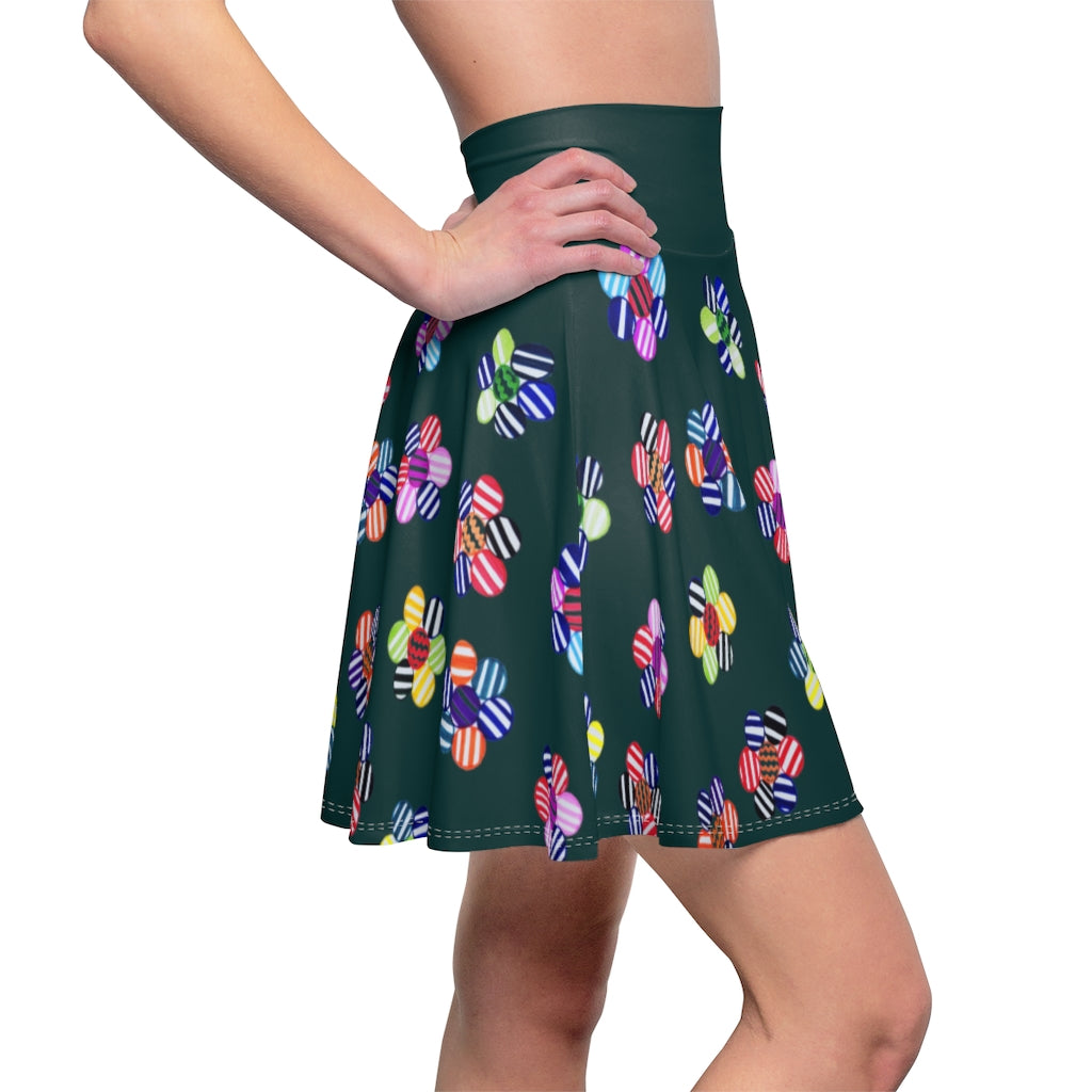 Bottle Green Candy Florals Skater Skirt