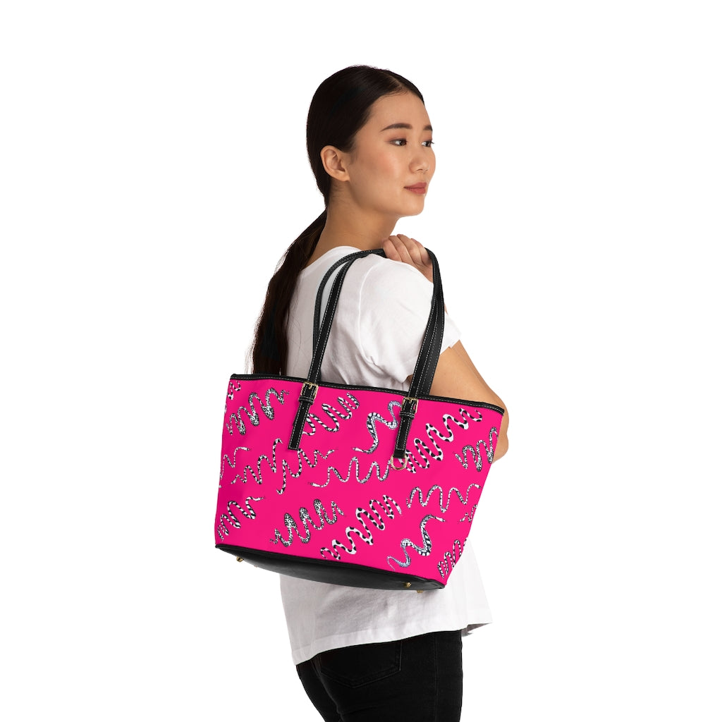 hot pink snake print tote bag