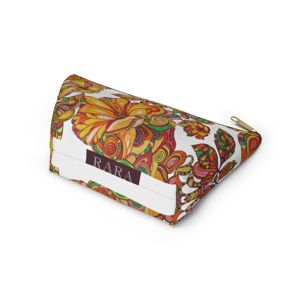 White Artsy Floral Accessory Pouch