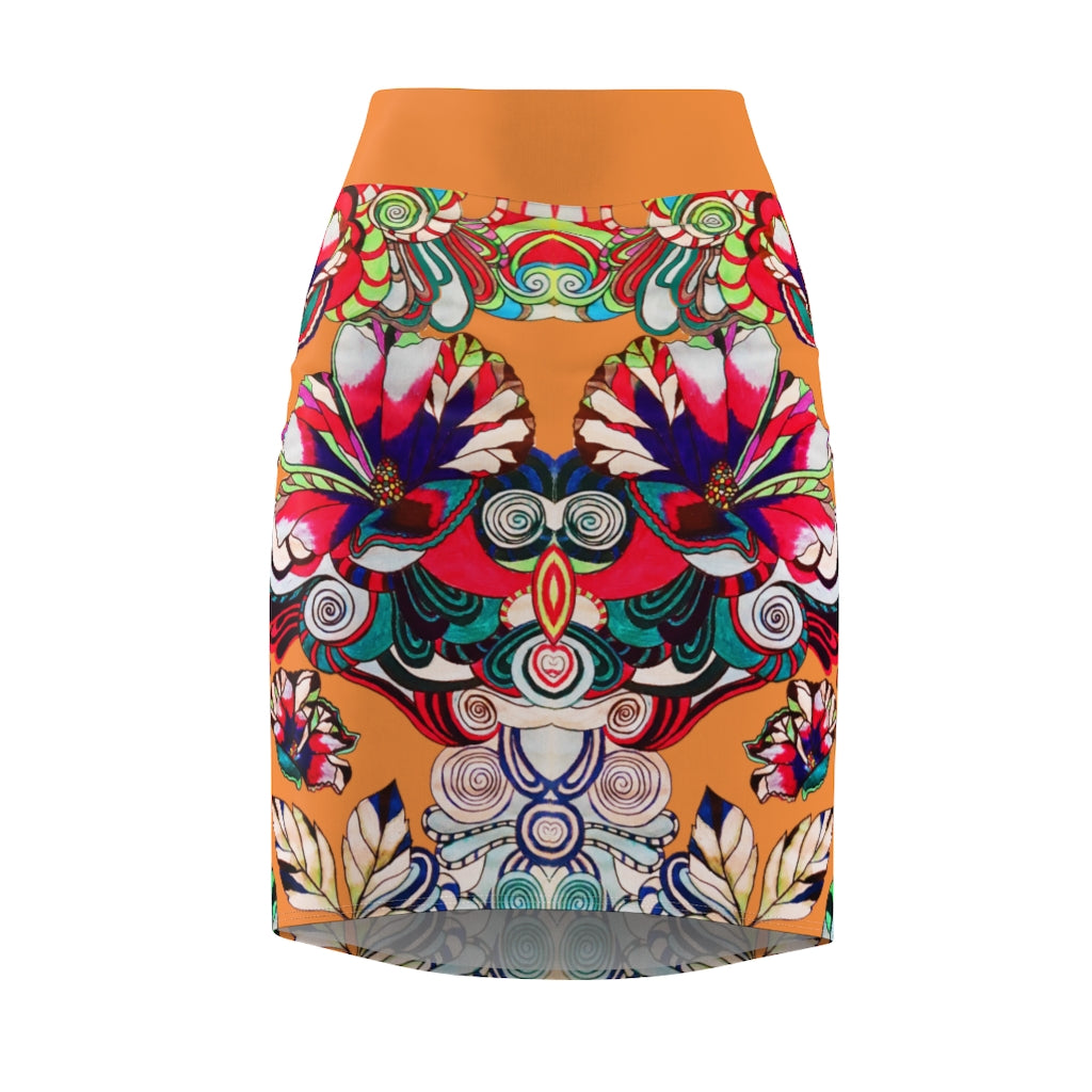 Floral Pop Peach Pencil Skirt