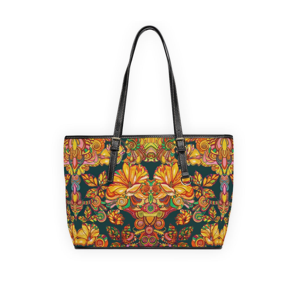 bottle green floral print tote bag