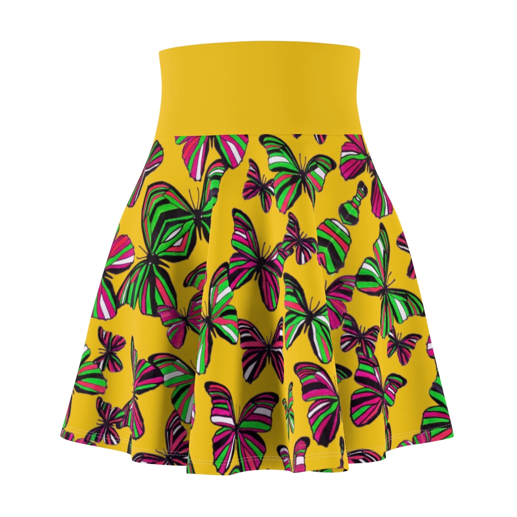 Butterflies Mustard Skater Skirt