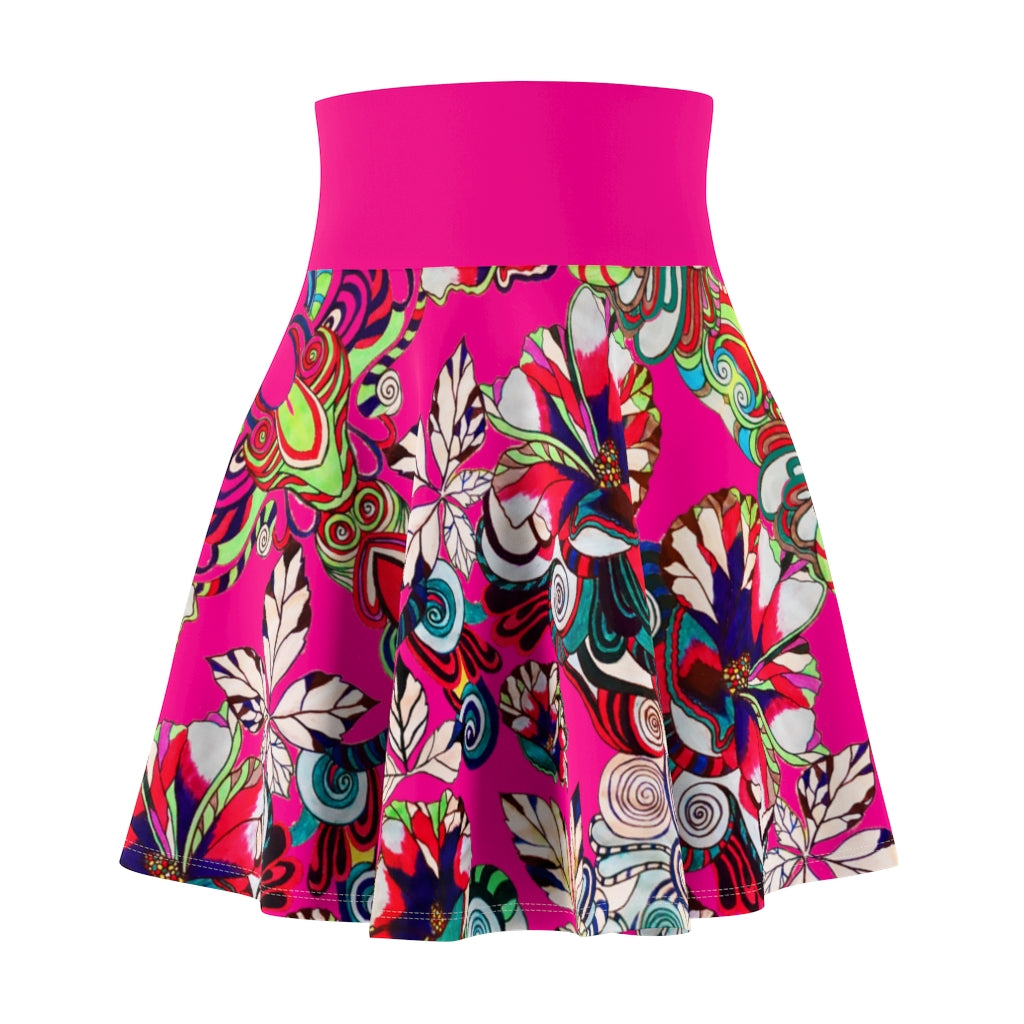 Graphic Floral Hot Pink Skater Skirt