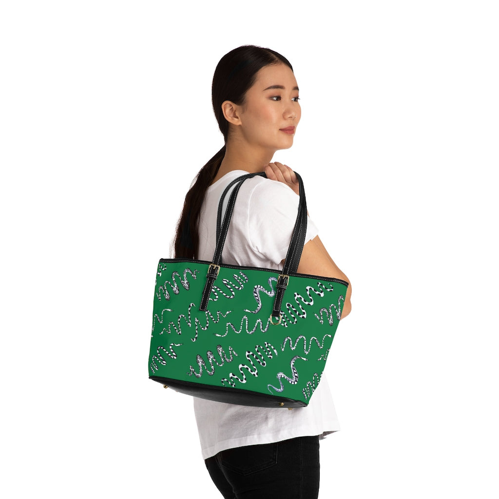 emerald green snake print tote bag