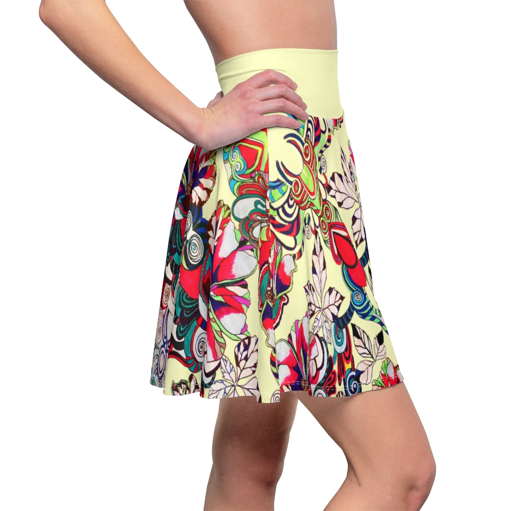 Graphic Floral Cream Skater Skirt