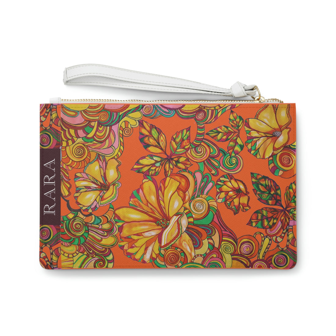 Orange Artsy Floral Clutch Bag