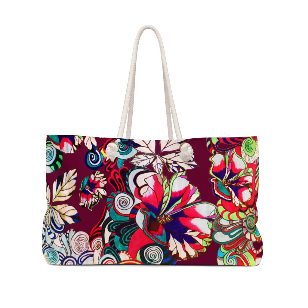 Artsy Floral Pop Marsala Weekender Bag