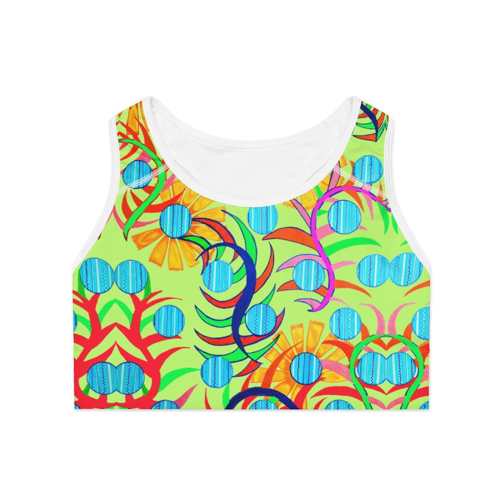 lime sunflower print sports bra