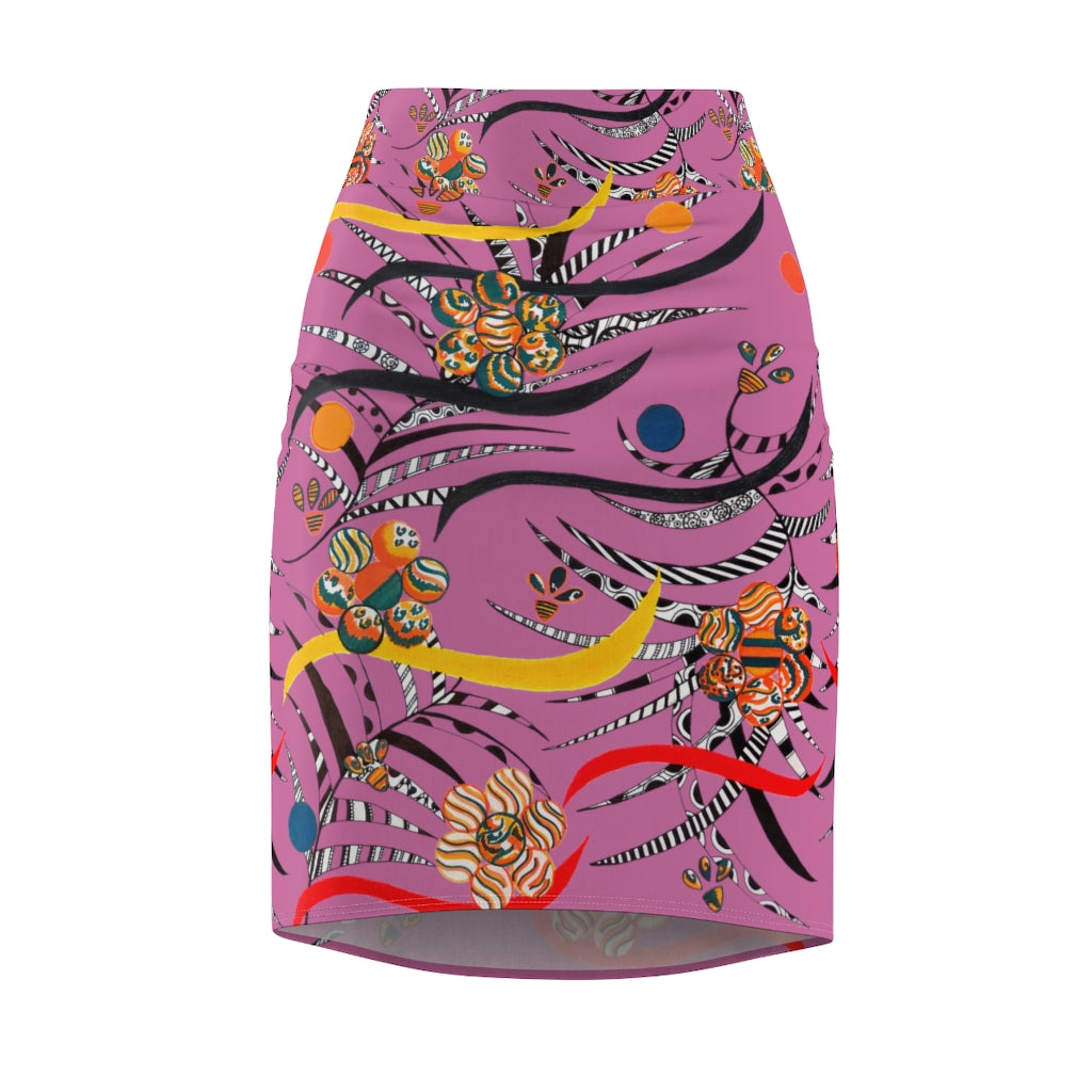 mauve floral & animal print pencil skirt