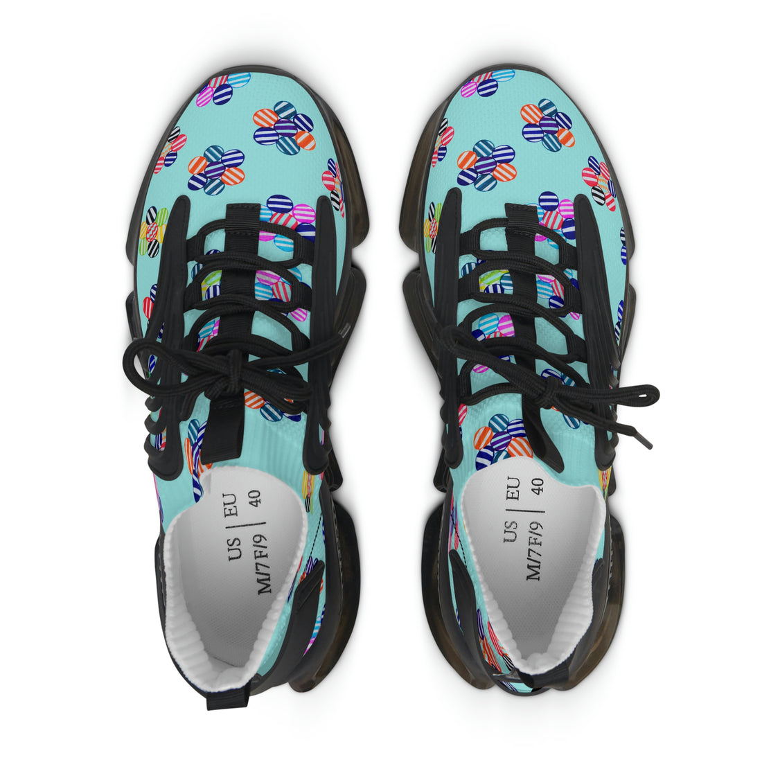 Icy Blue Candy Floral Printed OTT Women's Mesh Knit Sneakers