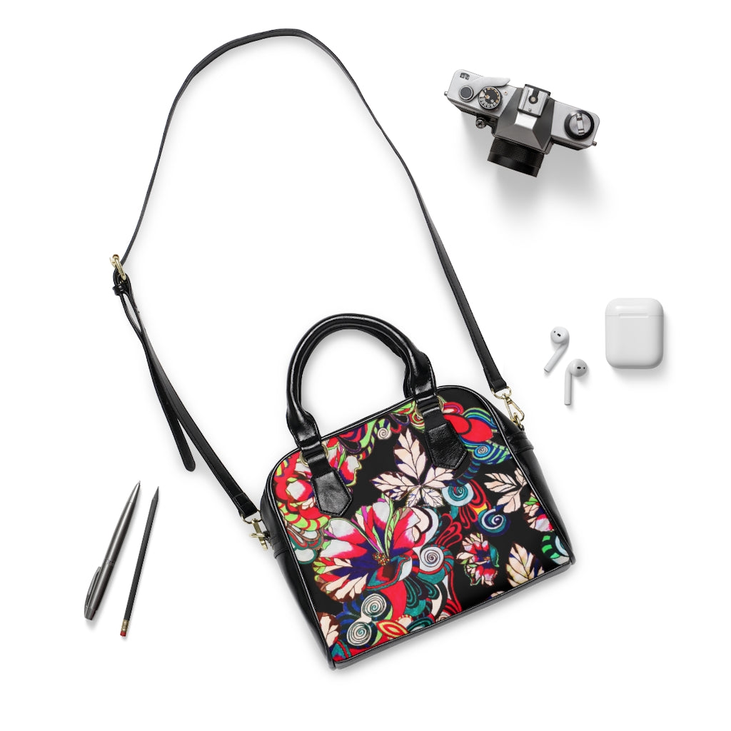 Black Floral Pop AOP Handbag