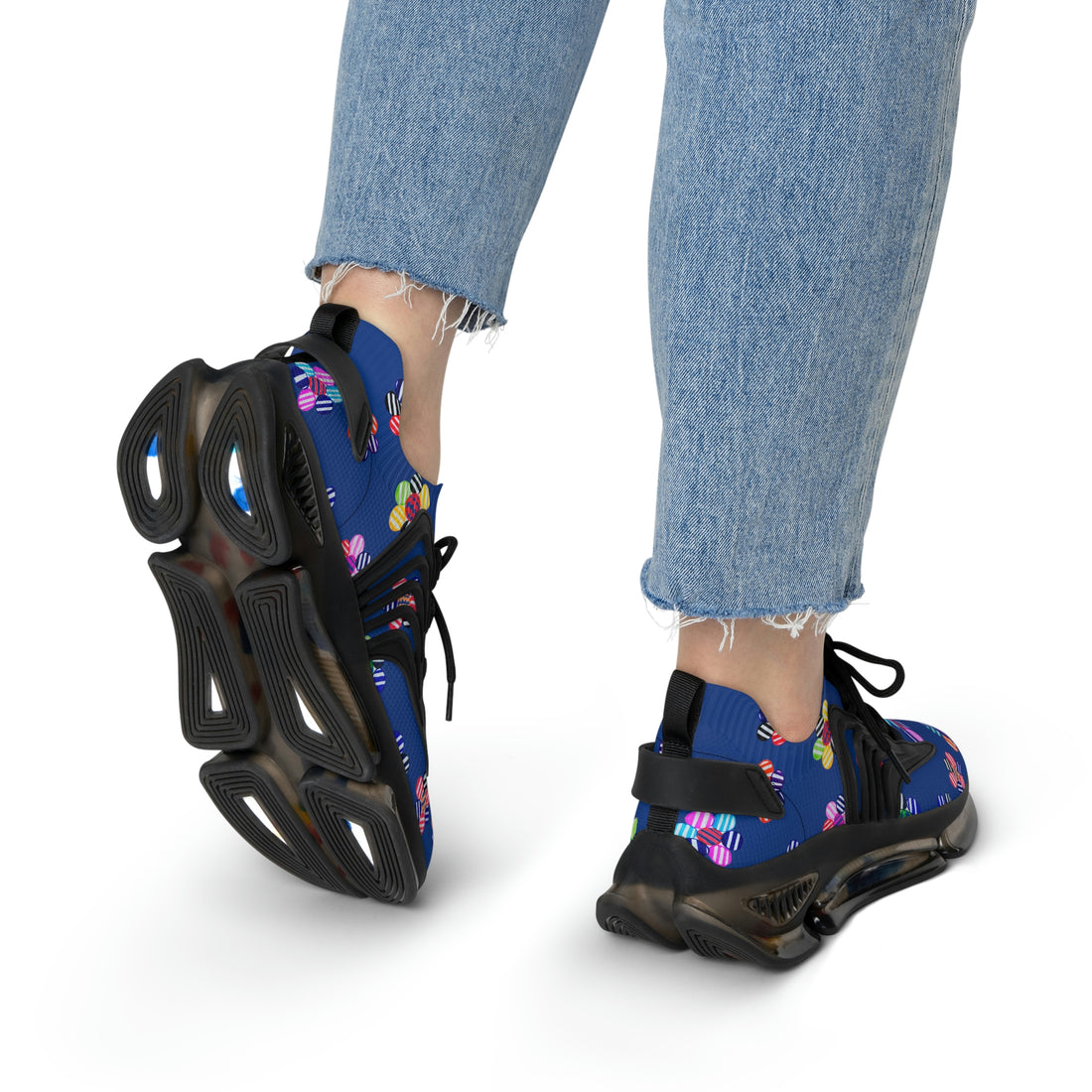 Royal Blue Candy Floral Printed OTT Women's Mesh Knit Sneakers