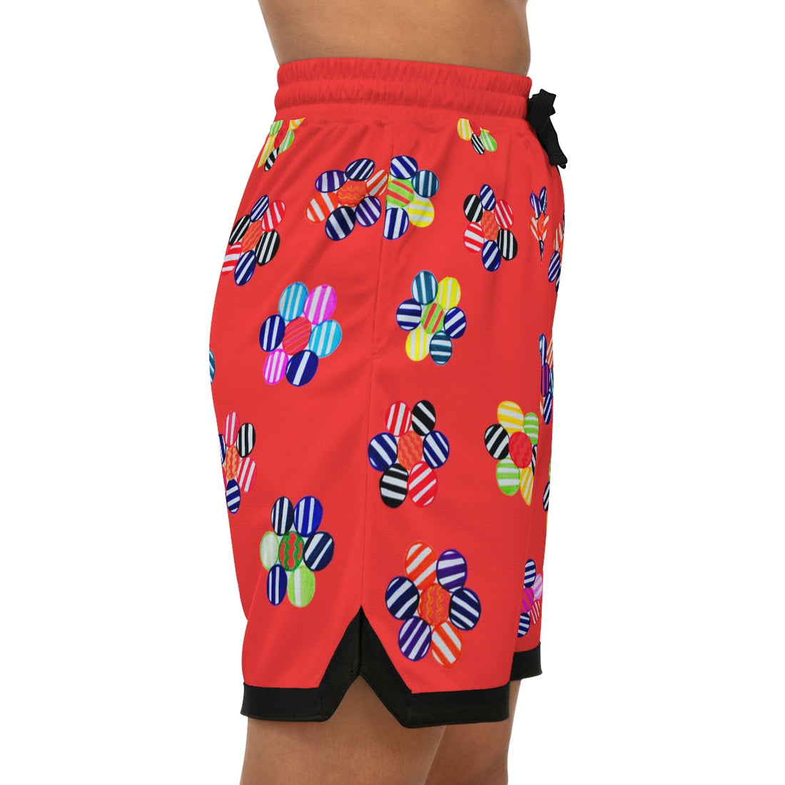 Vermillion Geo Floral Basketball Rib Shorts (AOP)