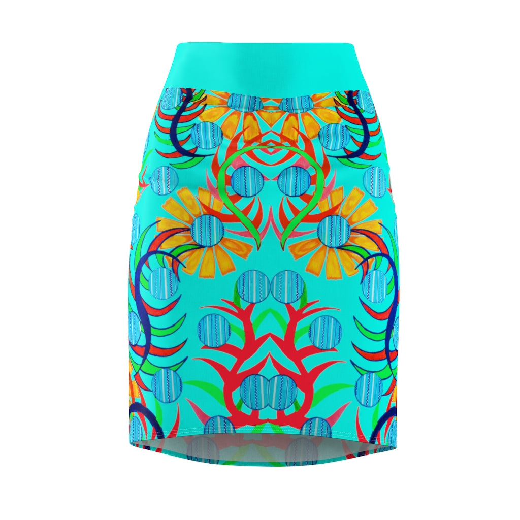 Sunflower Cyan Pencil Skirt