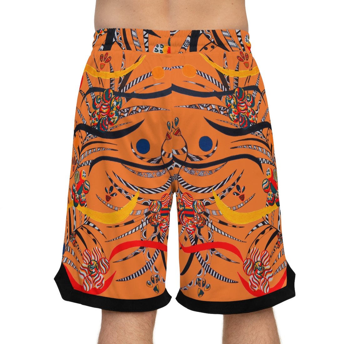 peach  jungle and floral print basketball shorts for men