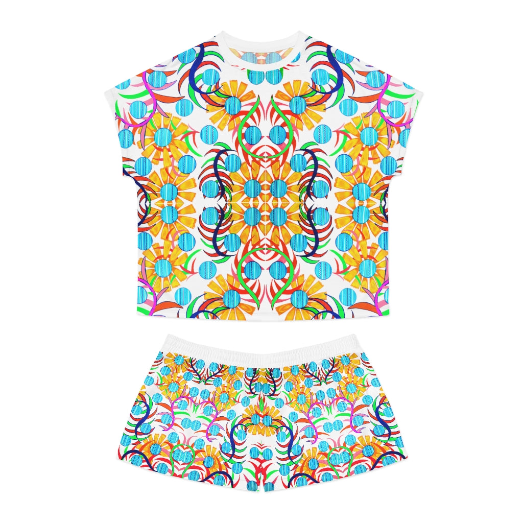 White Sunflower Short Pajama Set (AOP)