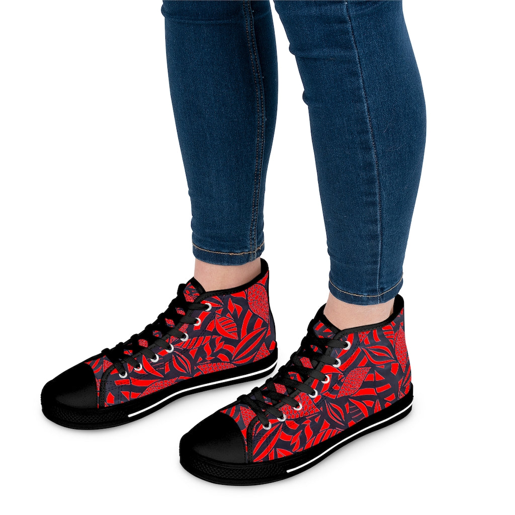 Red Tropical Minimalist Women's High Top Sneakers