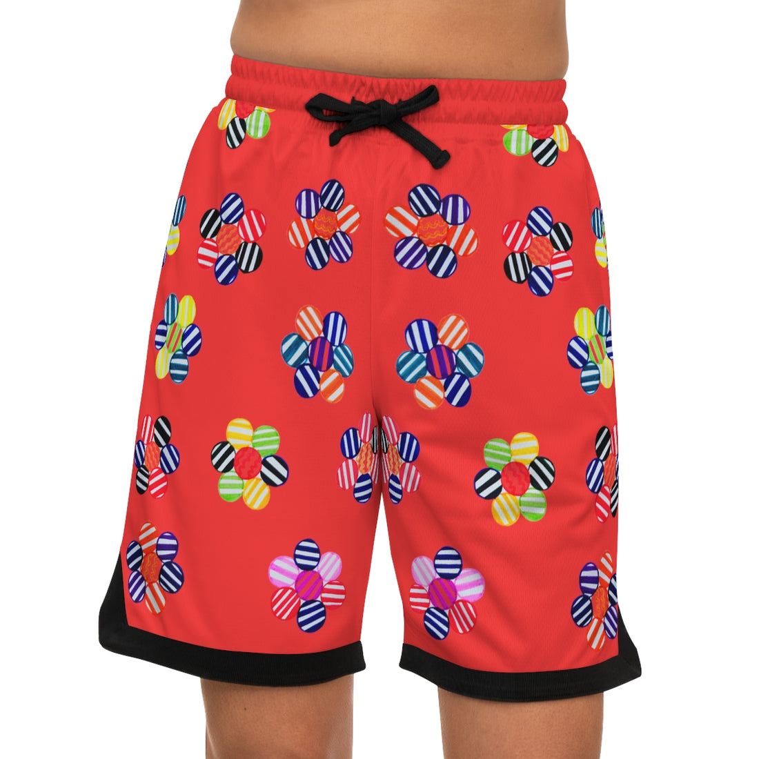 Vermillion Geo Floral Basketball Rib Shorts (AOP)