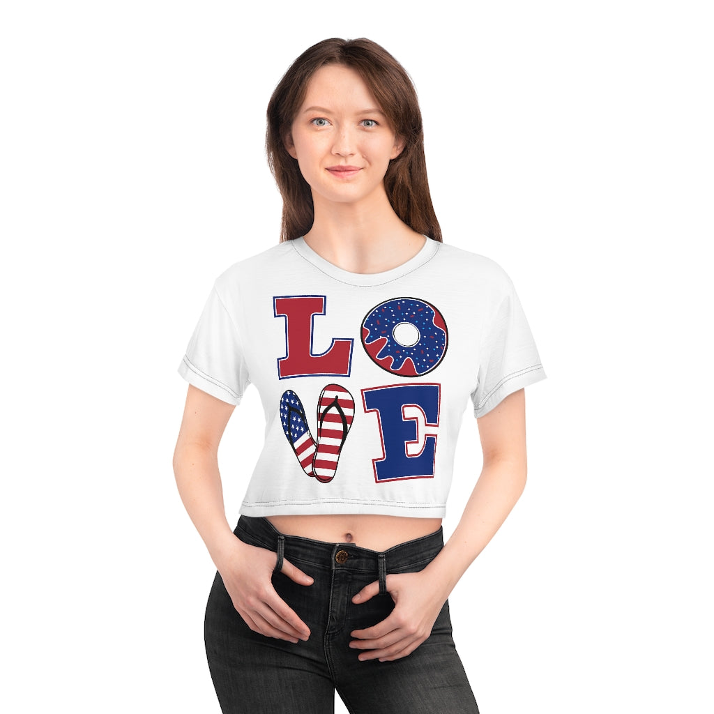 white Love print crop t-shirt for women