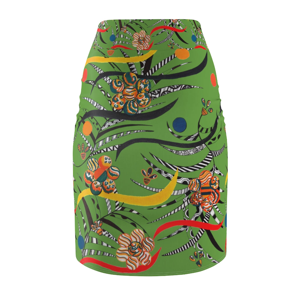 Olive Wilderness Print Pencil Skirt