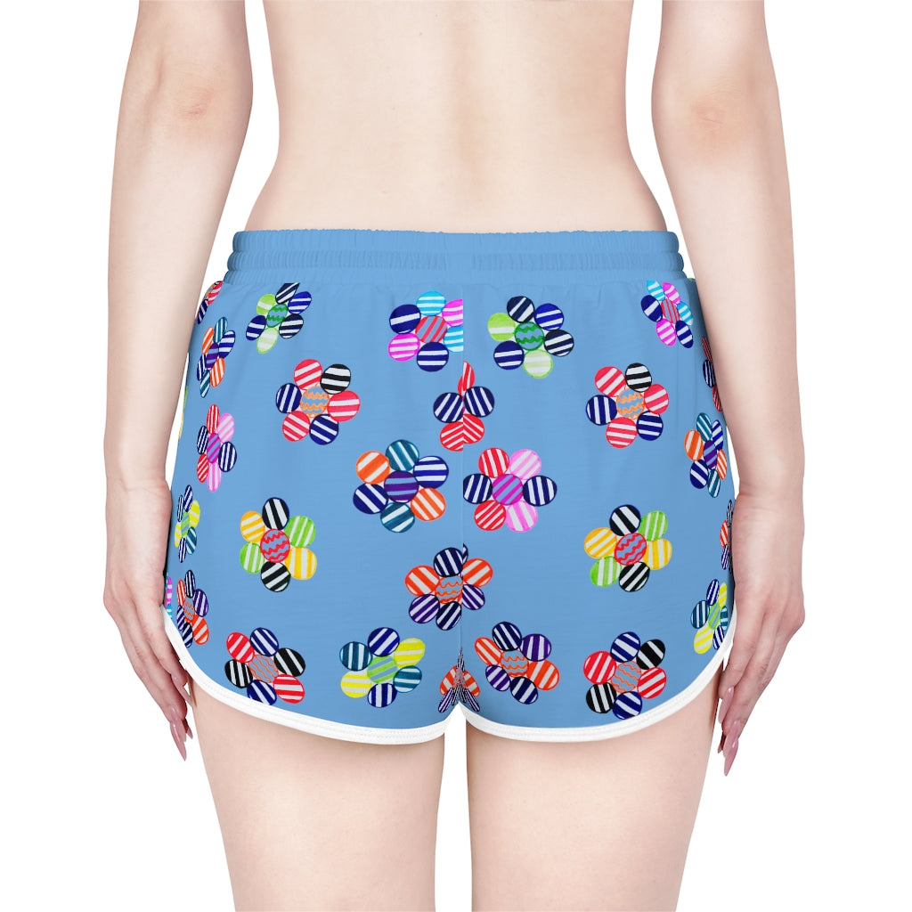 sky blue  geometric floral print women's gym shorts