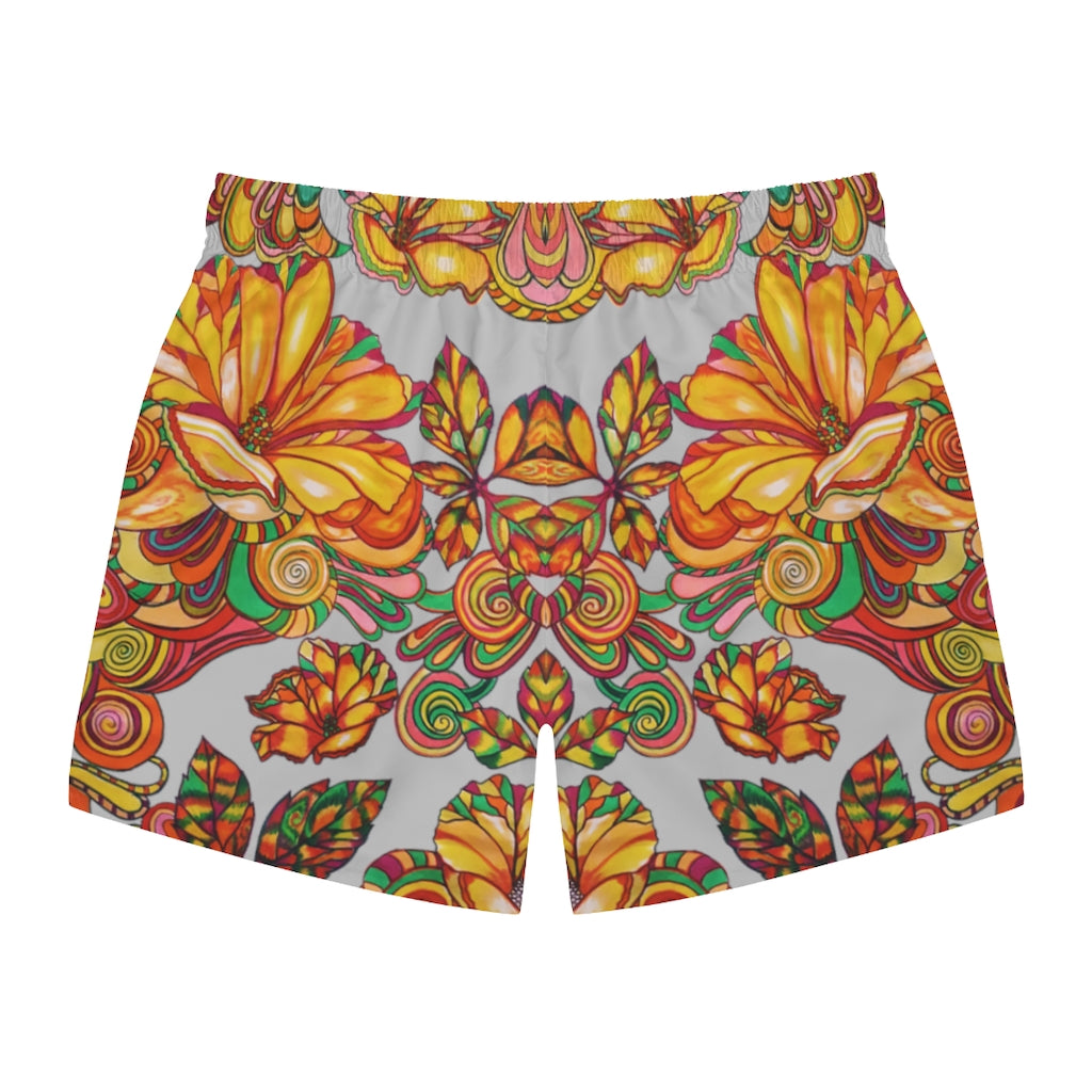 Artsy Floral Men's Slate Swimming Trunks