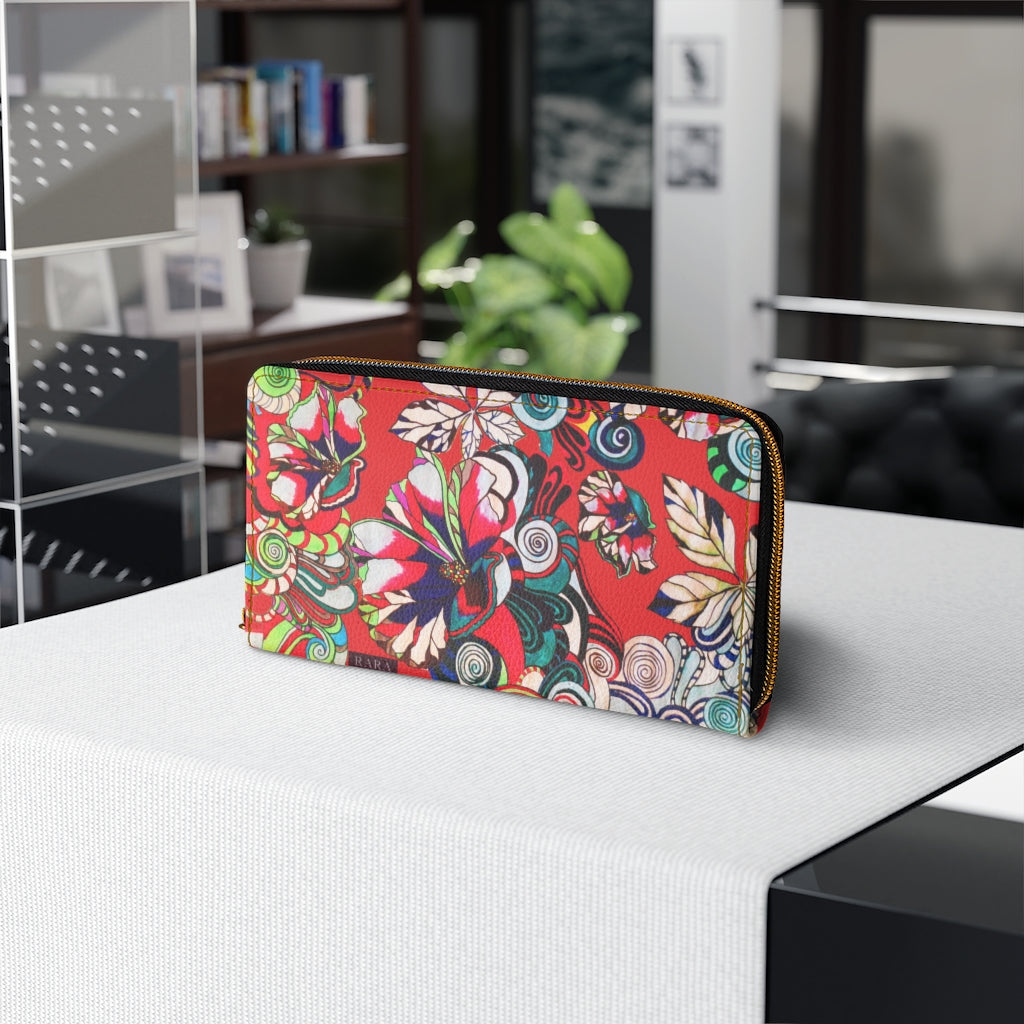 red graphic floral pop wallet