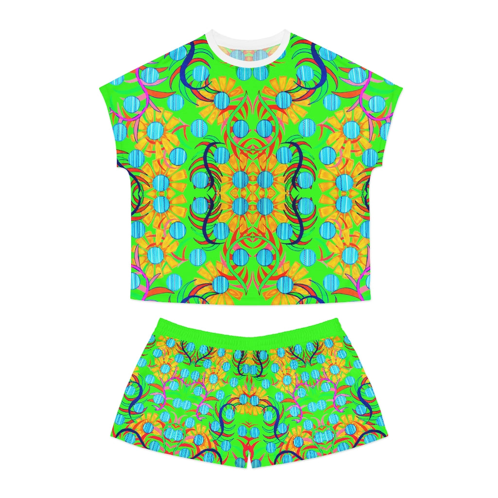 Neon Green Sunflower Short Pajama Set (AOP)