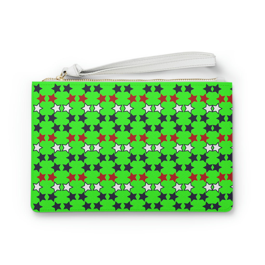 Neon Green Star Print Clutch Bag