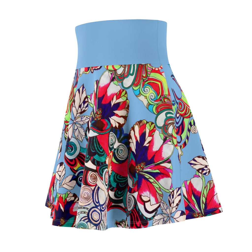 Graphic Floral Sky Skater Skirt