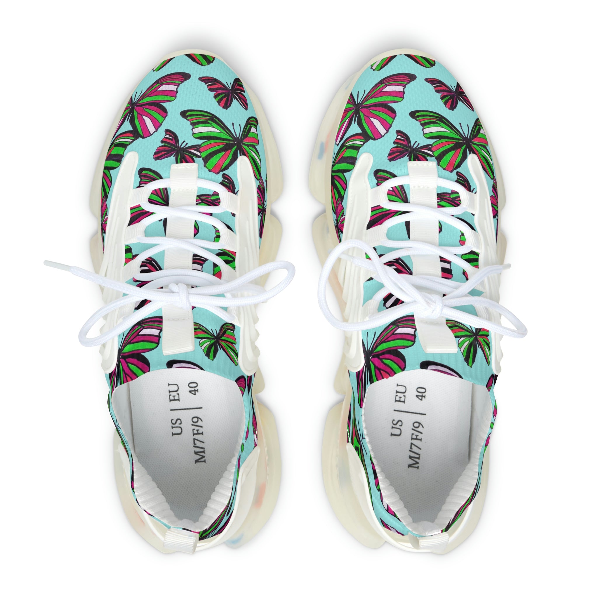 Icy Blue Butterfly Printed OTT Women's Mesh Knit Sneakers