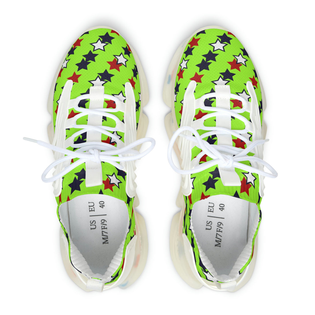 lime green women's star print mesh knit sneakers