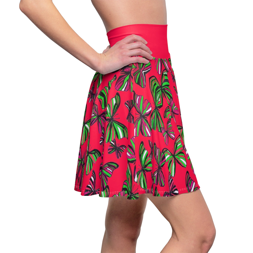 Butterflies Crimson Skater Skirt