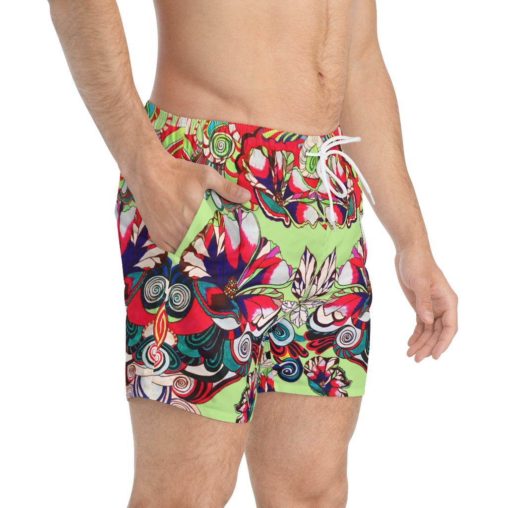 lime Graphic floral print men's swimming trunks by labelrara