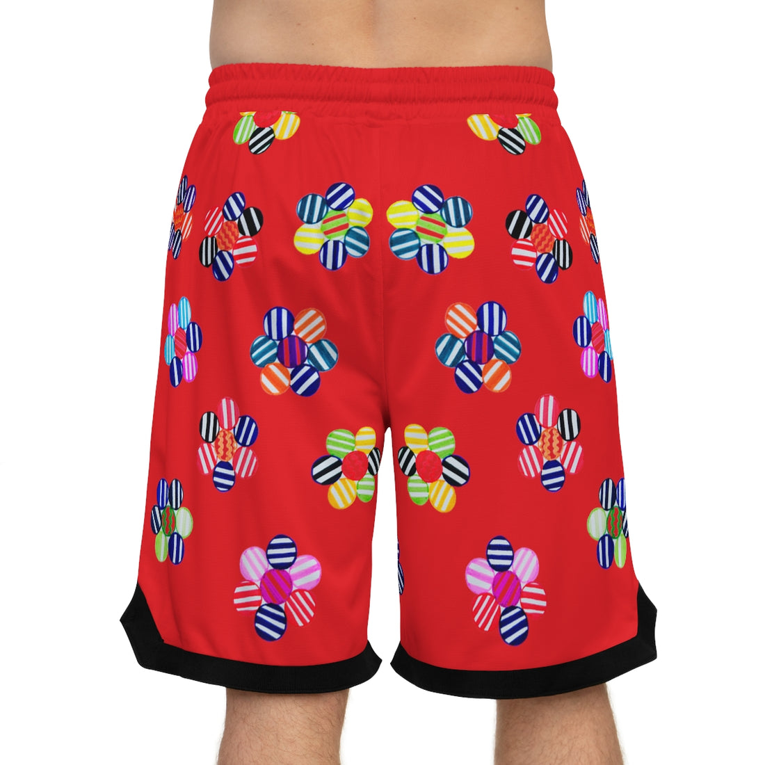 Red Geo Floral Basketball Rib Shorts (AOP)