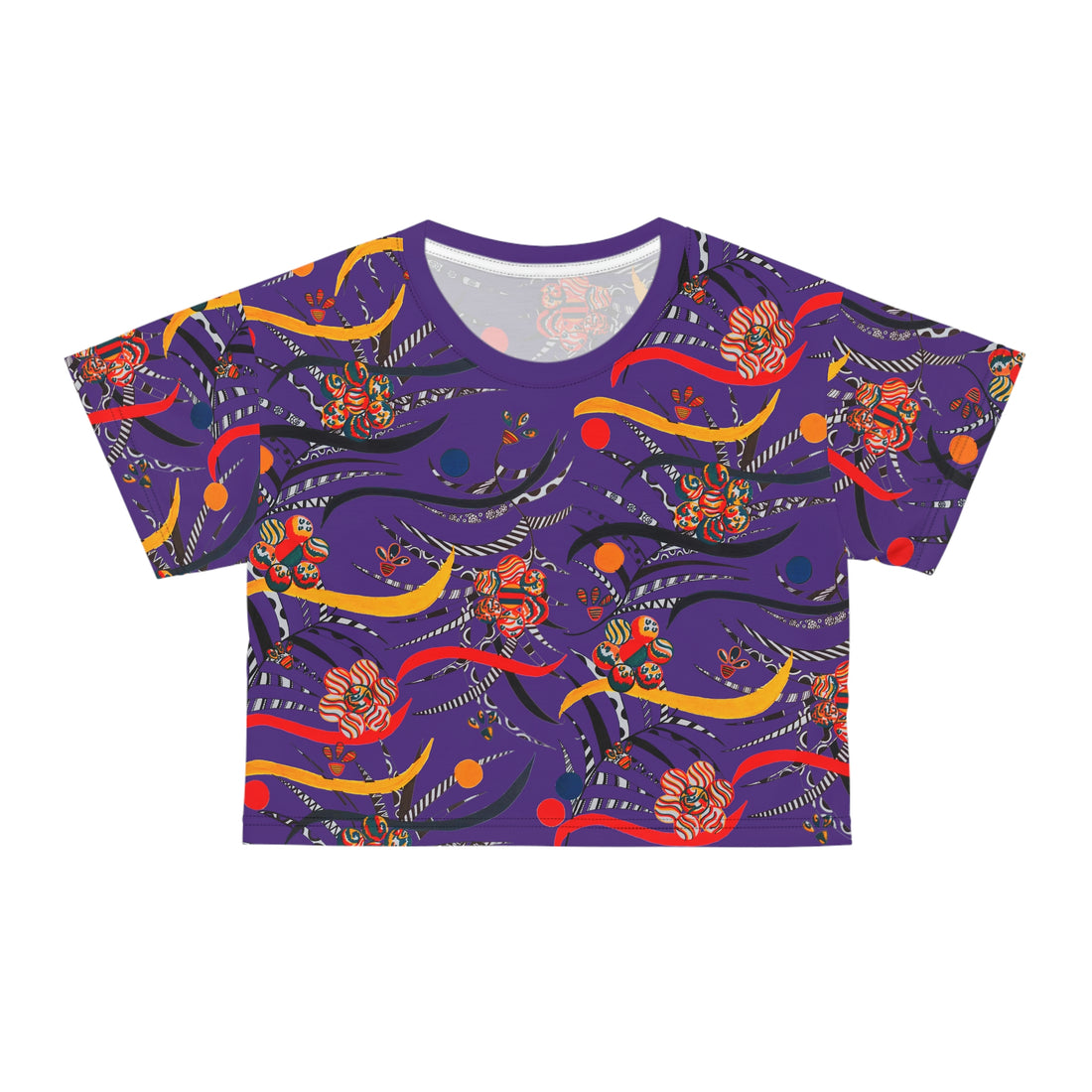 Purple animal & floral print cropped t-shirt