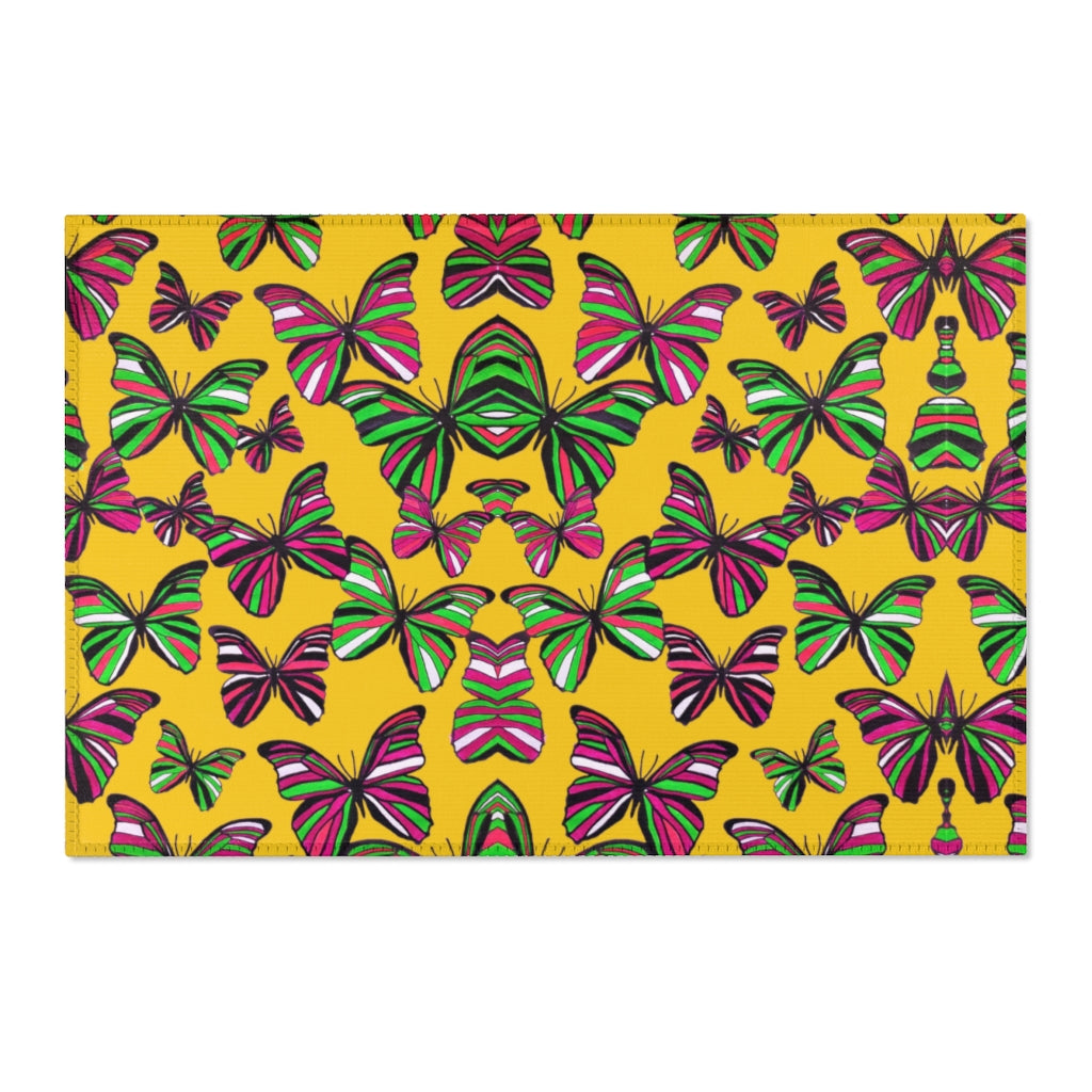 Butterflies Yellow Area Rug