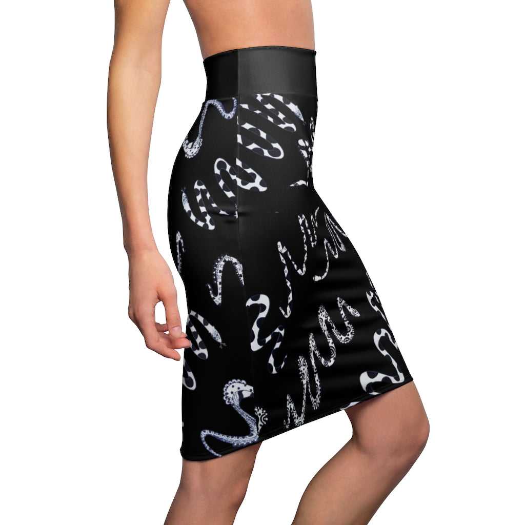 Black Snake Den Print Pencil Skirt